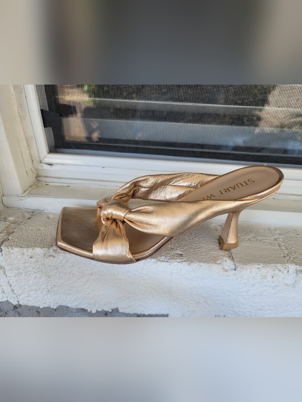 Stuart Weitzman Knot Metallic Sandals - Picture 13 of 13